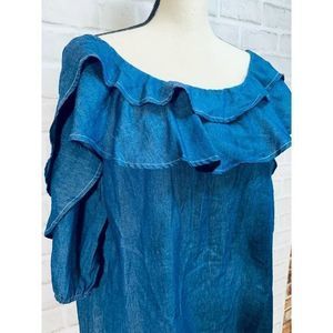 Cover Stitched Womens Denin Top‎ Cascade Collar M